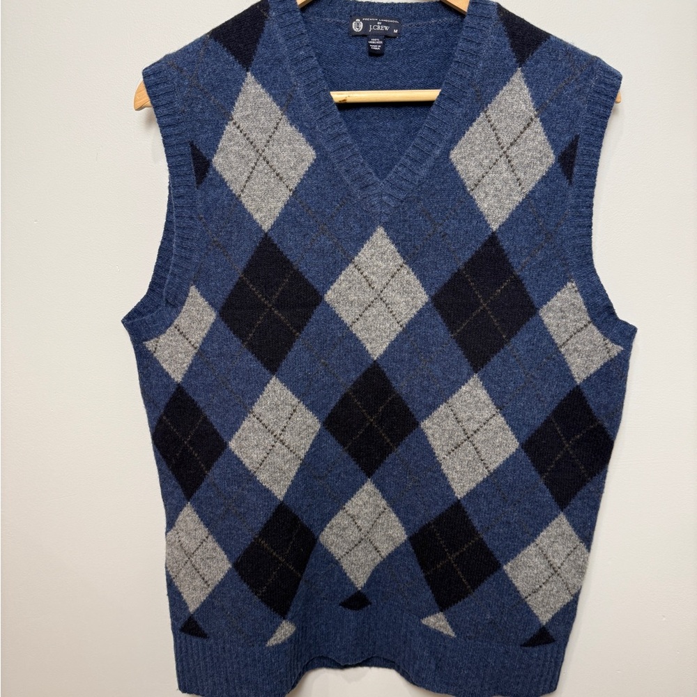 J. Crew Blue Argyle V-Neck Sweater Size Large